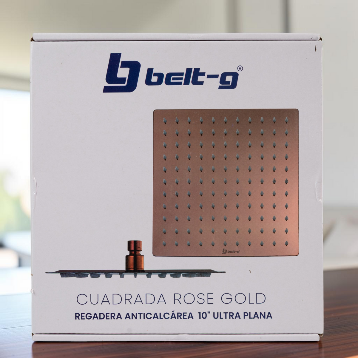 Regadera Cuadrada Anticalcárea 10 Ultra Plana Dorada Belt-g