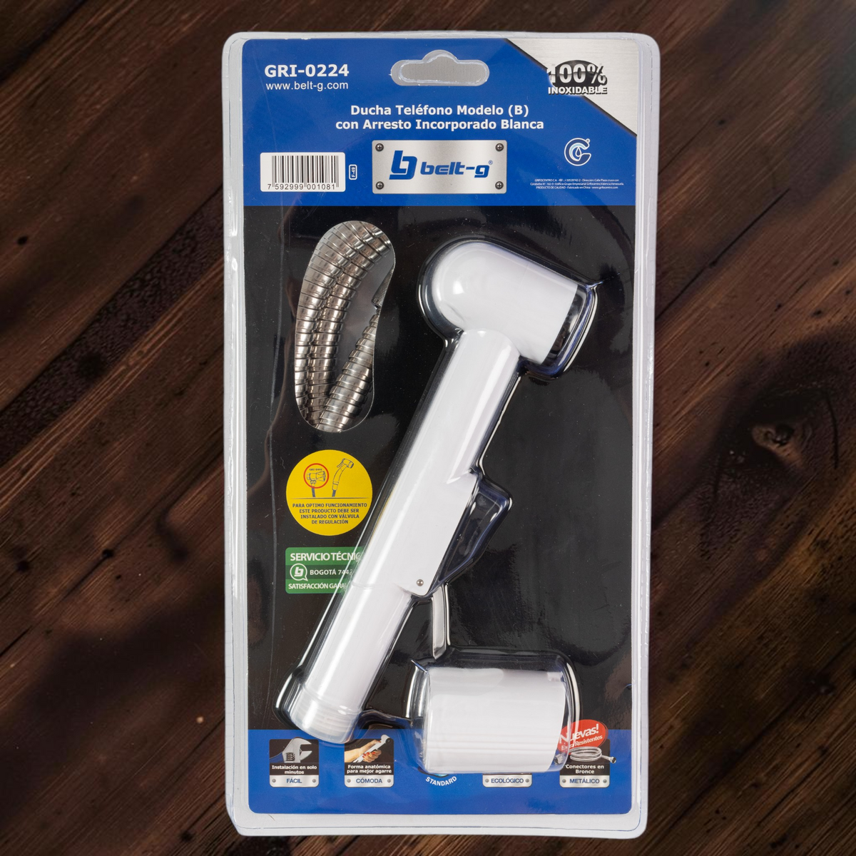 Ducha Telefono Plastico Blanco Manguera Acero Belt-g