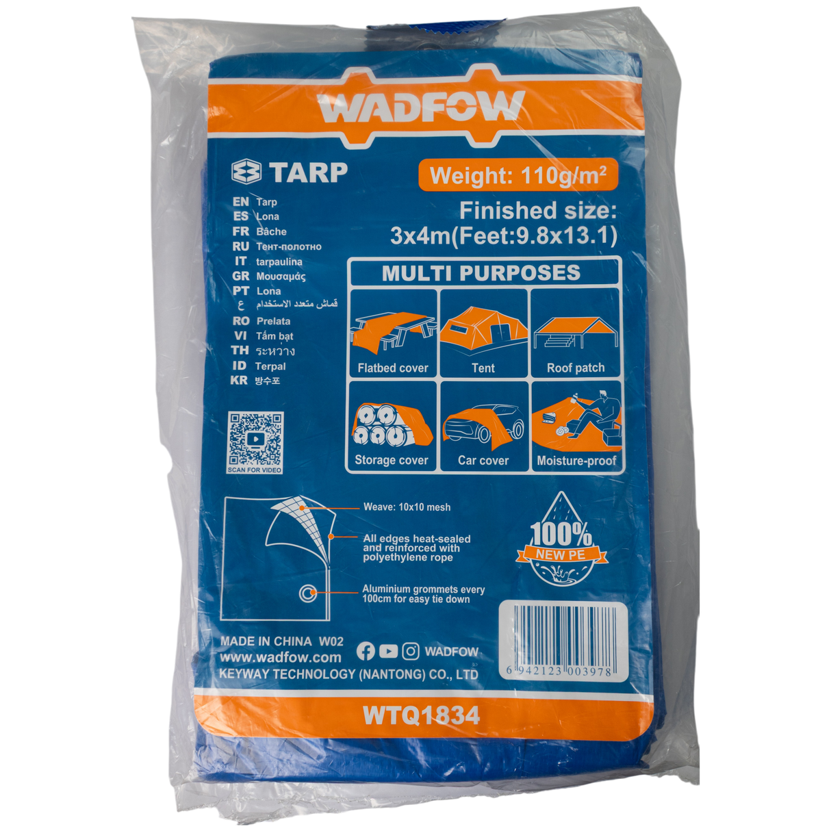 Lona Plástica Encerado Impermeable 3x4m Wadfow
