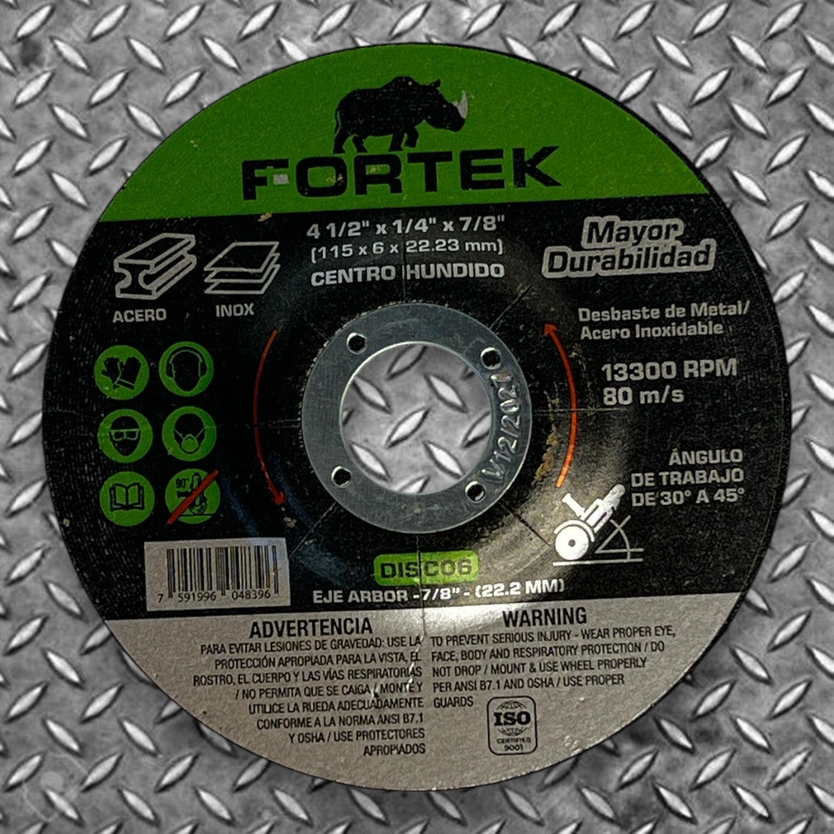 Disco Esmerilar 4 1/2'' X 1/4'' Centro Hundido Fortek