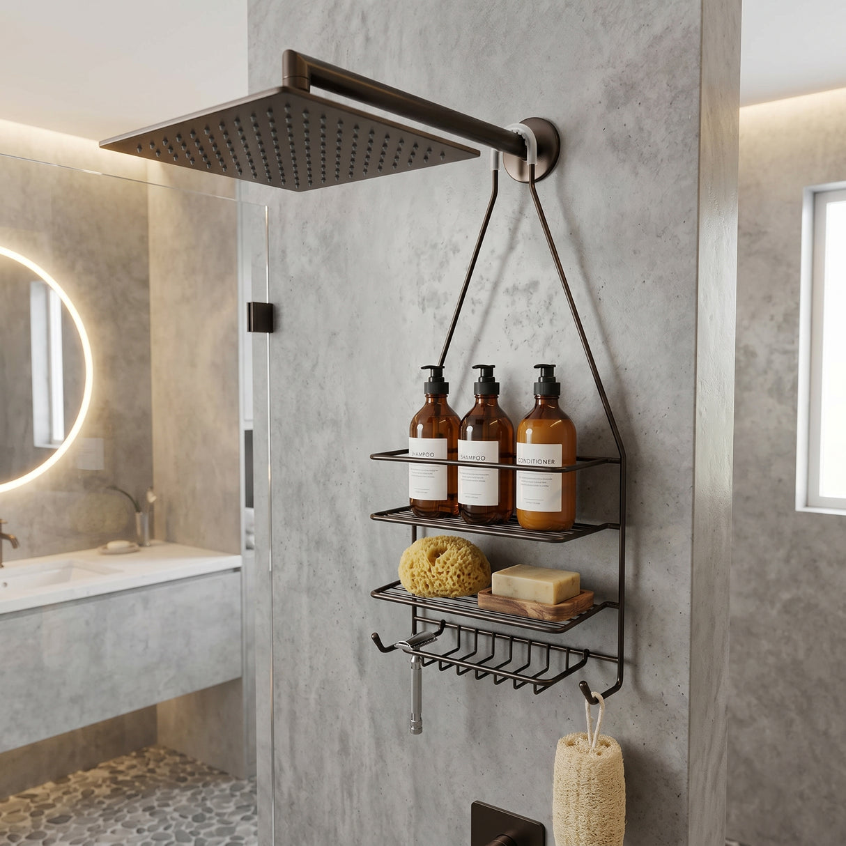 Estante Para Ducha Baño Ventana Negro Metales Aleados