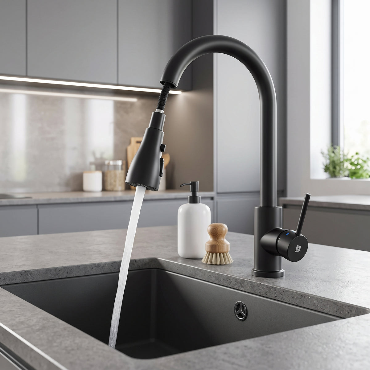 Grifo Llave Cocina Extensible Para Fregadero Negro Belt-g