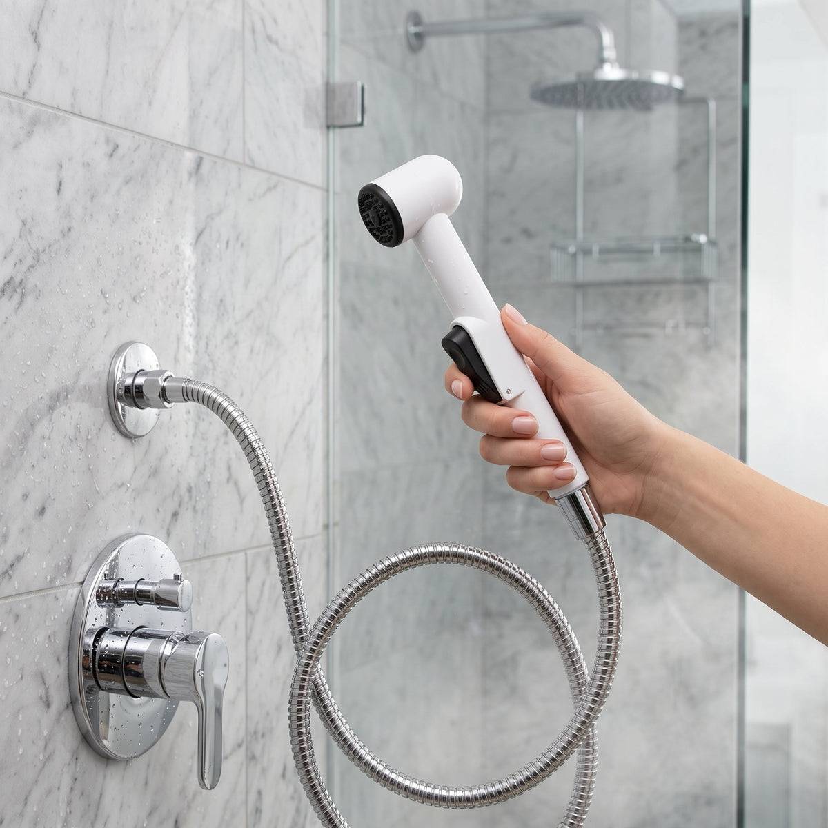 Ducha Telefono Plastico Blanco Manguera Acero Belt-g