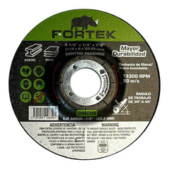 DISCO ESMERILAR 4 1/2'' X 1/4'' CENTRO HUNDIDO FORTEK