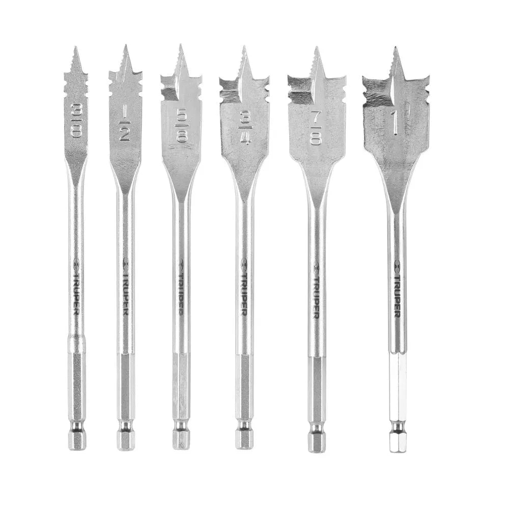 Brocas (JGO 6 UNDS) Paleta/Madera 3/8 1/2 5/8 3/4 7/8 1'' Wisemen